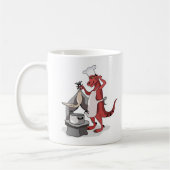 Illustration eines Tyrannosaurus Rex Koch Cooking. Kaffeetasse (Links)