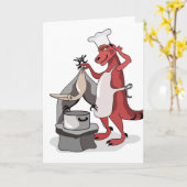 Illustration eines Tyrannosaurus Rex Koch Cooking. Karte (Gelbe Blume)