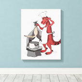 Illustration eines Tyrannosaurus Rex Koch Cooking. Leinwanddruck (Insitu (Holzboden))