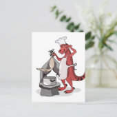 Illustration eines Tyrannosaurus Rex Koch Cooking. Postkarte (Stehend Vorderseite)
