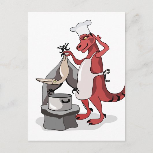 Illustration eines Tyrannosaurus Rex Koch Cooking. Postkarte (Vorderseite)