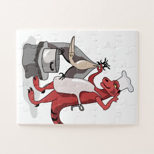 Illustration eines Tyrannosaurus Rex Koch Cooking. Puzzle (Horizontal)
