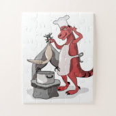 Illustration eines Tyrannosaurus Rex Koch Cooking. Puzzle (Vertikal)