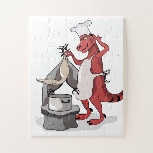 Illustration eines Tyrannosaurus Rex Koch Cooking. Puzzle (Vertikal)
