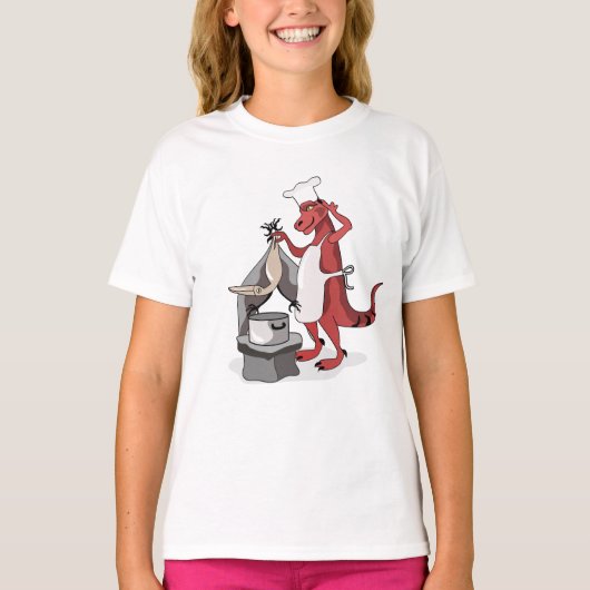 Illustration eines Tyrannosaurus Rex Koch Cooking. T-Shirt (Vorderseite)