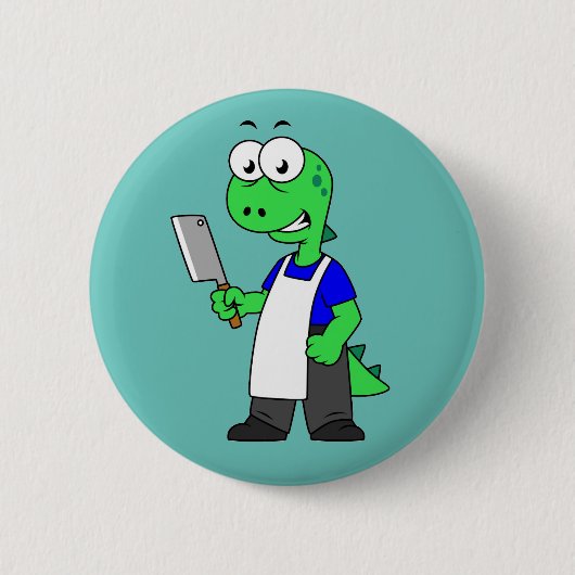 Illustration eines Tyrannosaurus Rex Metzgers. Button (Vorderseite)