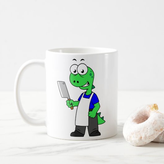 Illustration eines Tyrannosaurus Rex Metzgers. Kaffeetasse (Mit Donut)