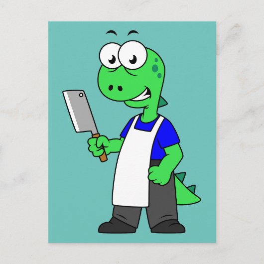 Illustration eines Tyrannosaurus Rex Metzgers. Postkarte (Vorderseite)