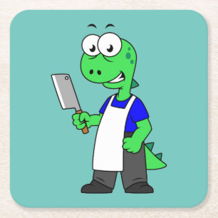 Illustration eines Tyrannosaurus Rex Metzgers. Rechteckiger Pappuntersetzer