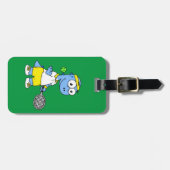 Illustration eines Tyrannosaurus Rex Tennis Player Gepäckanhänger (Vorderseite horizontal)