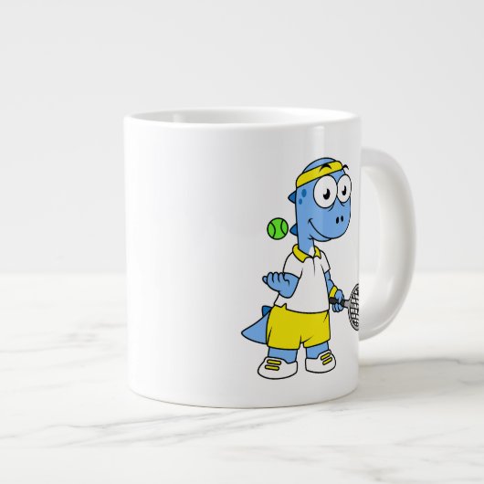 Illustration eines Tyrannosaurus Rex Tennis Player Jumbo-Tasse (Vorderseite Rechts)