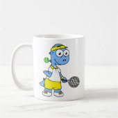 Illustration eines Tyrannosaurus Rex Tennis Player Kaffeetasse (Links)