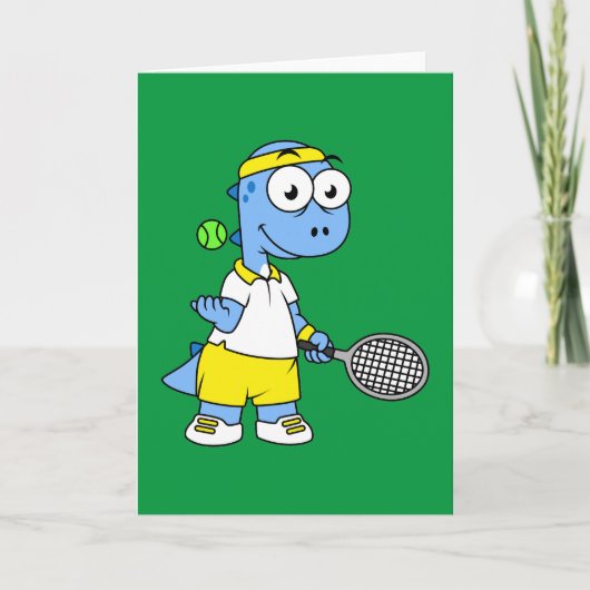 Illustration eines Tyrannosaurus Rex Tennis Player Karte (Vorderseite)