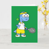 Illustration eines Tyrannosaurus Rex Tennis Player Karte (Gelbe Blume)