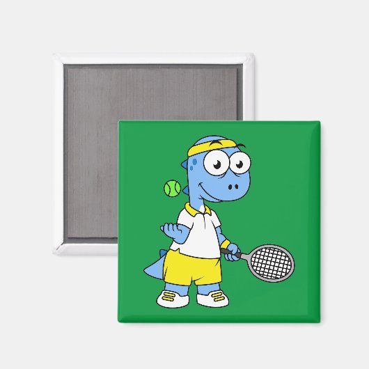Illustration eines Tyrannosaurus Rex Tennis Player Magnet (Vorderseite/Rückseite)