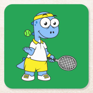 Illustration eines Tyrannosaurus Rex Tennis Player Rechteckiger Pappuntersetzer