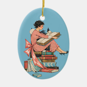 Illustration eines Vintage-Buchliebhabers beim Les Keramik Ornament