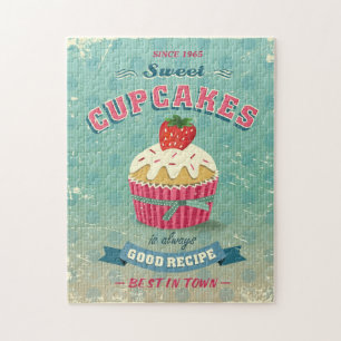 Illustration eines Vintage-Cupcakes-Schildes Puzzle