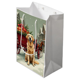 Illustration eines Vintage Golden Retriever Weihna Mittlere Geschenktüte