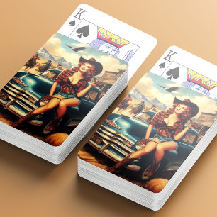 Illustration eines vintage Landmädchens Spielkarten