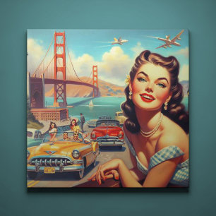 Illustration eines vintage Mädchens aus San Franci Fliese