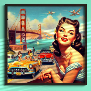 Illustration eines vintage Mädchens aus San Franci Poster