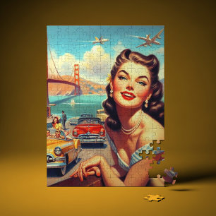 Illustration eines vintage Mädchens aus San Franci Puzzle