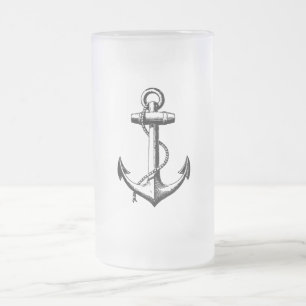 Illustration eines Vintage-Schiffanchors Mattglas Bierglas