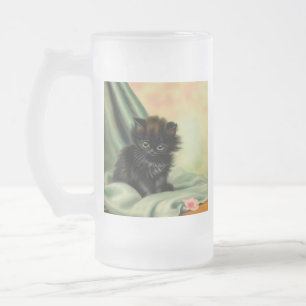 Illustration eines vintage schwarzen Kätzchens Mattglas Bierglas