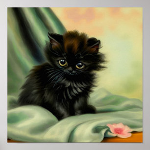 Illustration eines vintage schwarzen Kätzchens Poster
