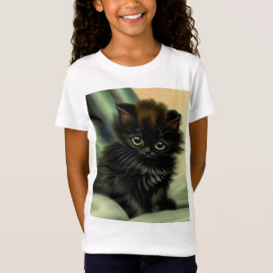 Illustration eines vintage schwarzen Kätzchens T-Shirt