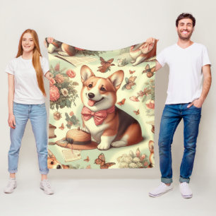Illustration eines vintage walisischen Corgi Cardi Fleecedecke