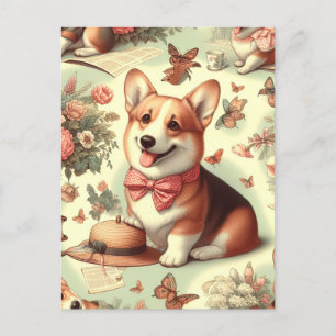 Illustration eines vintage walisischen Corgi Cardi Postkarte