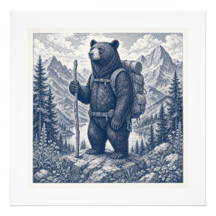 Illustration eines Vintage-Wanderbären Fotodruck