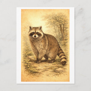Illustration eines Waschbären im Wald im Vintage-S Postkarte