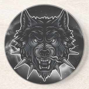 Illustration eines wilden Wolfes mit Stachelhalsba Getränkeuntersetzer