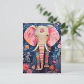 Illustration Elefant mit Blumen Postkarte (Stehend Vorderseite)