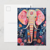 Illustration Elefant mit Blumen Postkarte (Vorne/Hinten)