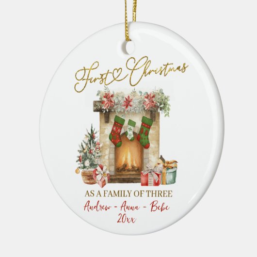 Illustration Erstes Weihnachten Familie zu Dritt Keramik Ornament (Links)