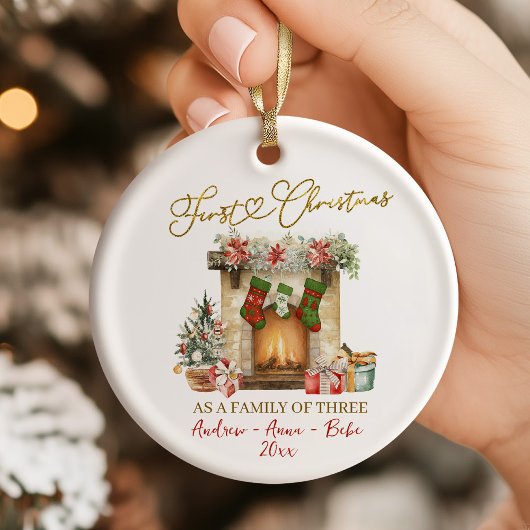 Illustration Erstes Weihnachten Familie zu Dritt Keramik Ornament