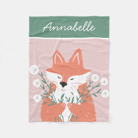 Illustration Fox Riechen Blume Personalisiert Fleecedecke (Vorderseite)