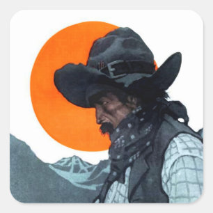Illustration für das Cowboy-Magazin von NC Wyeth Quadratischer Aufkleber