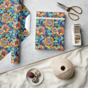 Illustration für kühne und lebendige Sonnenblumen Geschenkpapier