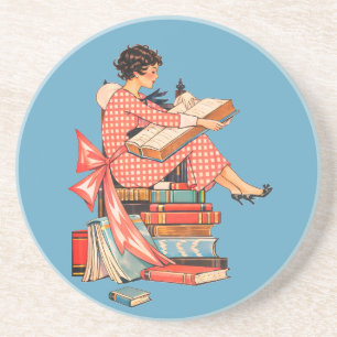 Illustration für Vintage-Buchliebhaber beim Lesen Getränkeuntersetzer
