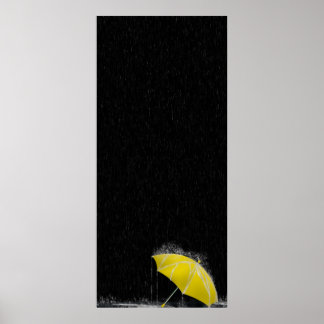Illustration Gelber Schirm in Regen verloren Poster