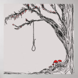 Illustration hangman's noose & mushrooms poster