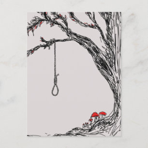 Illustration hangman's noose & mushrooms postkarte