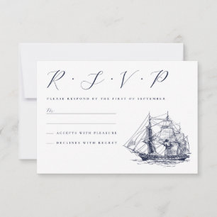 Illustration Hochzeit im Vintage-Marine-Stil RSVP Karte