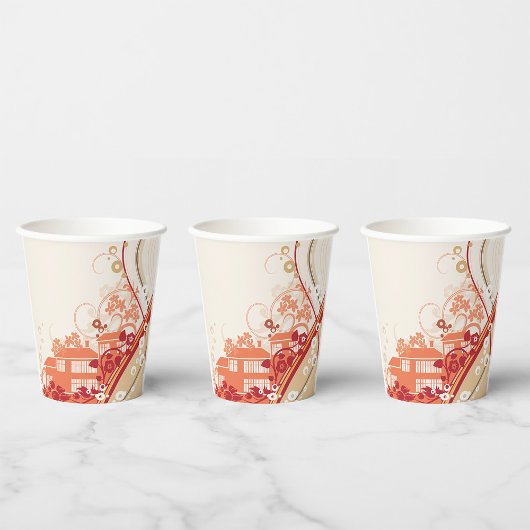 Illustration im Blumenhaus Swirl und Naturmuster Pappbecher