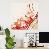 Illustration im Blumenhaus Swirl und Naturmuster Poster (Heimbüro)